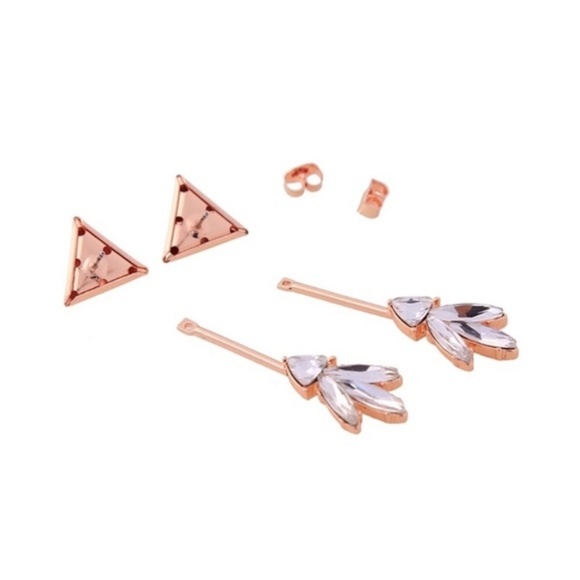 Rose Gold Triangle Stone 2 for 1 Earring Set - Picture 3 of 8